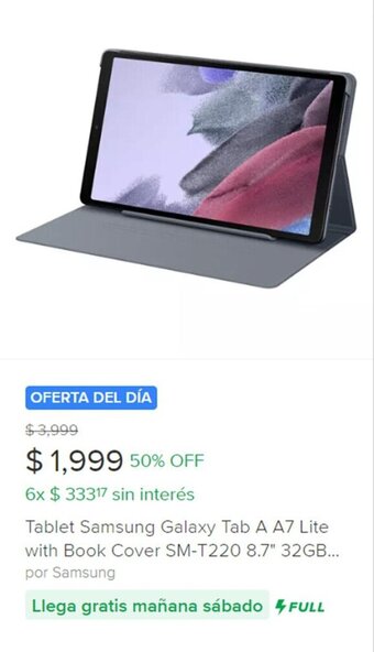 Mercado Libre Tablet Samsung Galaxy Tab A A7 Lite with Book Cover SM-T220 8.7" 32GB oferta