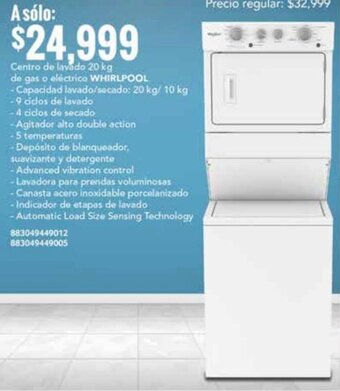 Centro de lavado 20 kg de gas o eléctrico WHIRLPOOL