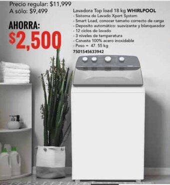 City Club Lavadora Top load 18 kg WHIRLPOOL oferta