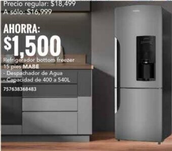 Refrigerador bottom freezer 15 pies MABE