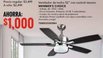 City Club Ventilador de techo 52" con control remoto MEMBER'S CHOICE oferta