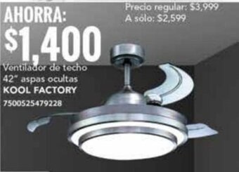 City Club Ventilador de techo 42" aspas ocultas KOOL FACTORY 7500525479228 oferta