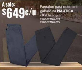 Pantalón para caballero gabardina NAUTICA Kakhi o gris 7500573164022 7500573164015