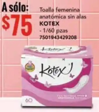 Toalla femenina anatómica sin alas KOTEX - 1/60 pzas 7501943429208