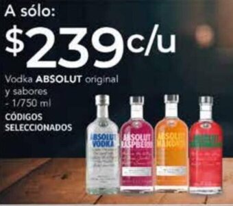 Vodka ABSOLUT original y sabores 1/750ML