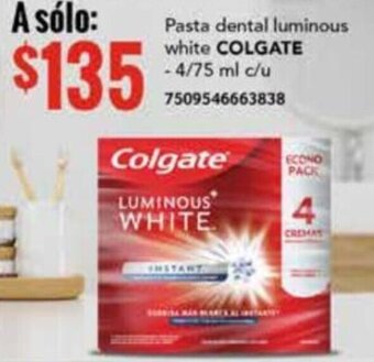 Pasta dental luminous white COLGATE - 4/75 ml c/u