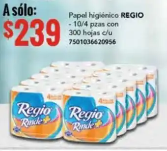 City Club Papel higiénico REGIO - 10/4 pzas con 300 hojas c/u 7501036620956 oferta