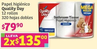 Soriana Híper Papel higiénico Quality Day 12 rollos 320 hojas dobles oferta