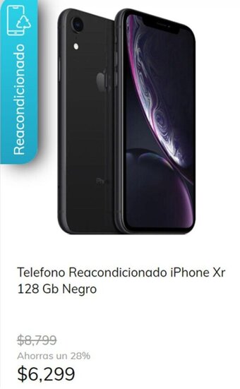 Telefono Reacondicionado iPhone Xr 128 Gb Negro