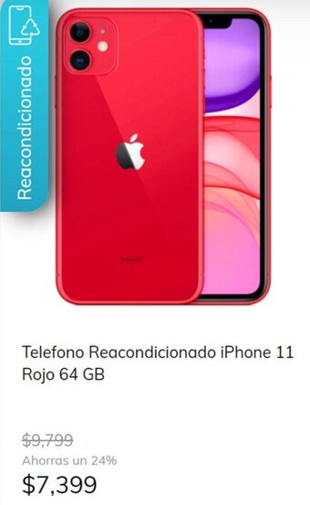 MOBO Telefono Reacondicionado iPhone 11 Rojo 64 GB oferta