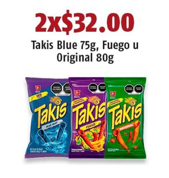OXXO Takis Blue 75g, Fuego u Original 80g x 2 oferta