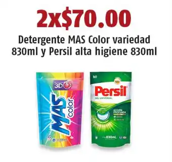 Detergente MAS Color variedad 830ml y Persil alta higiene 830ml x 2