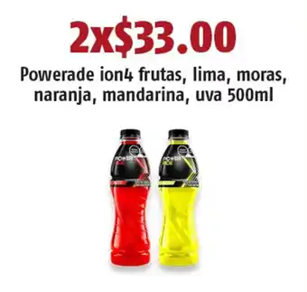 OXXO Powerade ion4 frutas, lima, moras, naranja, mandarina, uva 500ml x 2 oferta