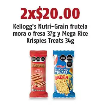 Kellogg's Nutri-Grain frutela mora o fresa 37g y Mega Rice Krispies Treats 34g x 2