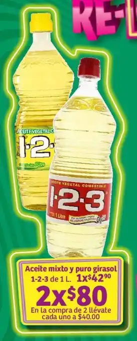 Soriana Híper Aceite mixto y puro girasol 1-2-3 de 1 L x 2 oferta