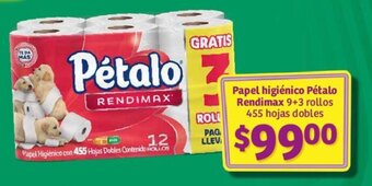 Soriana Híper Papel higiénico Pétalo Rendimax 9+3 rollos 455 hojas dobles oferta