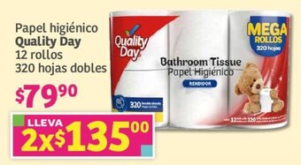 Soriana Híper Papel higiénico Quality Day 12 rollos 320 hojas dobles oferta