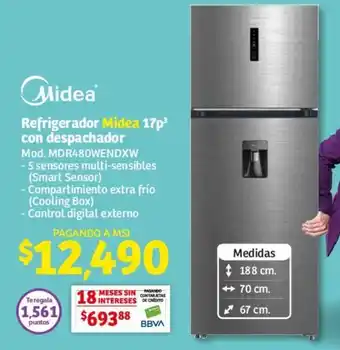 Soriana Híper Refrigerador Midea 17p³ con despachador Mod. MDR480WENDXW oferta