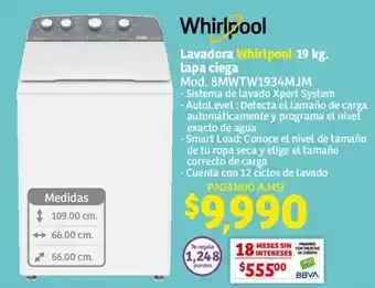 Lavadora Whirlpool 19 kg. tapa ciega Mod. 8MWTW1934MJM