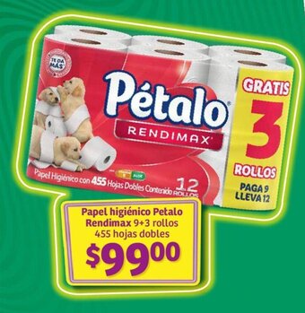 Papel higiénico Petalo Rendimax 9+3 rollos 455 hojas dobles