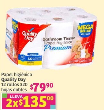 Soriana Mercado Papel higiénico Quality Day 12 rollos 320 hojas dobles oferta