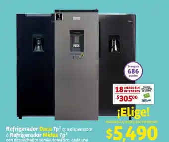 Refrigerador Dace 7p³ con dispensador 6 Refrigerador Midea 7p³ con despachador semiautomático, cada uno