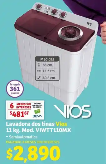 Soriana Mercado Lavadora dos tinas Vios 11 kg. Mod. VIWTT110MX oferta