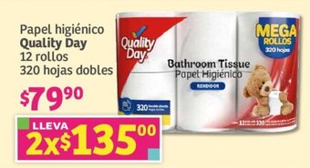 Soriana Súper Papel higiénico Quality Day 12 rollos 320 hojas dobles oferta