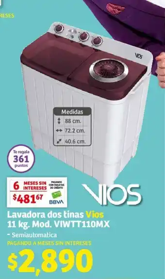 Soriana Express Lavadora dos tinas Vios 11 kg. Mod. VIWTT110MX - Semiautomatica oferta