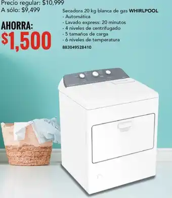 City Club Secadora 20 kg blanca de gas WHIRLPOOL oferta