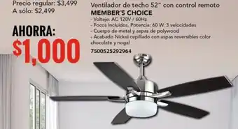 City Club Ventilador de techo 52" con control remoto MEMBER'S CHOICE oferta