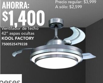 City Club Ventilador de techo 42" aspas ocultas KOOL FACTORY 7500525479228 oferta