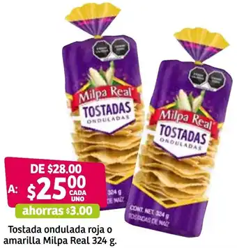 Soriana Súper Tostada Ondulada Roja o Amorilla Milpa Real 324g oferta