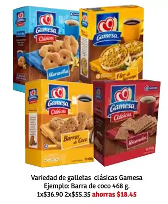 Variedad de Galletas Clásicas Gamesa Ejemplo: Barra de Coco 468g