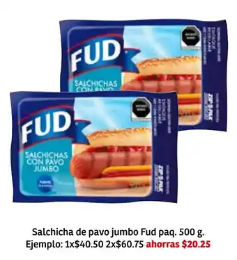 Soriana Súper Salchicha de Pavo Jumbo Fud Paq. 500g oferta