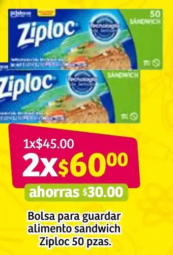 Bolsa para Guardar Alimento Sandwich Ziploc 50 pzas