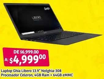 Laptop Ghia Libero 13.9" Notghia-308 Procesador Celeron, 4GB Ram + 64GB eMMC