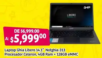 Laptop Ghia Libero 14.1" Notghia-313 Procesador Celeron, 4GB Ram + 128GB eMMC