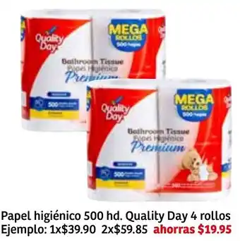 Papel Higiénico 500hd. Quality Day 4 Rollos