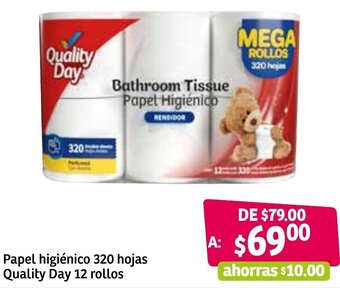 Papel Higiénico 320 Hojas Quality Day 12 Rollos