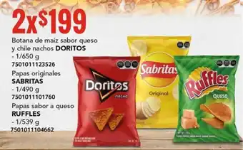DORITOS nachos -1/650 g SABRITAS original -1/490 g RUFFLES queso -1/539 g ( 2 x )
