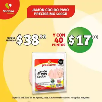 Soriana Mercado Jamón de Pavo Cocido oferta