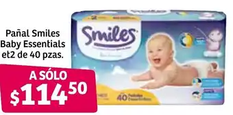Soriana Súper Pañal Smiles Baby Essentials Et2 de 40 pzas oferta