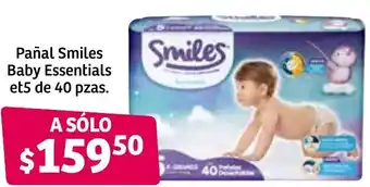 Soriana Súper Pañal Smiles Baby Essentials Et5 de 40 pzas oferta