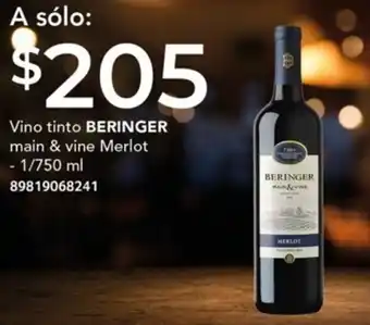 City Club Vino tinto BERINGER main & vine Merlot - 1/750 ml 89819068241 oferta