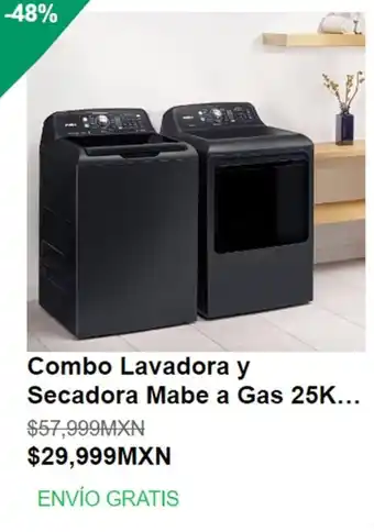 Combo Lavadora y Secadora Mabe a Gas 25K...