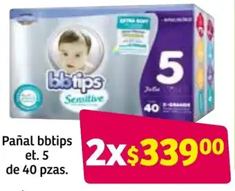 Soriana Súper Pañal bbtips Et.5 de 40 pzas oferta