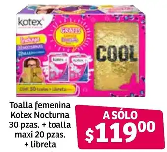 Toalla Femenina Kotex Nocturna 30 pzas + Toalla Maxi 20 pzas + Libreta