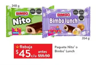 Walmart Paquete Nito o Bimbo Lunch oferta