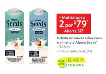 Walmart Bebida sin azúcar sabor coco o almendra Alpura SeedsⓇ • 946 ml x 2 oferta